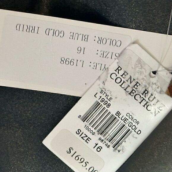 Rene Ruiz Metallic Shine Blue Gold Strapless Gown - Picture 7 of 8